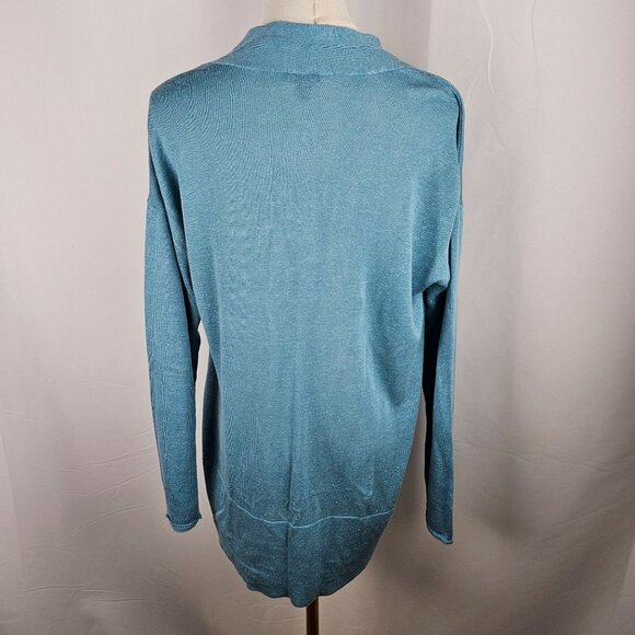 J. Jill Teal Cardigan Medium Petite Linen Cotton Blend Long Sleeve Pockets - Picture 4 of 9